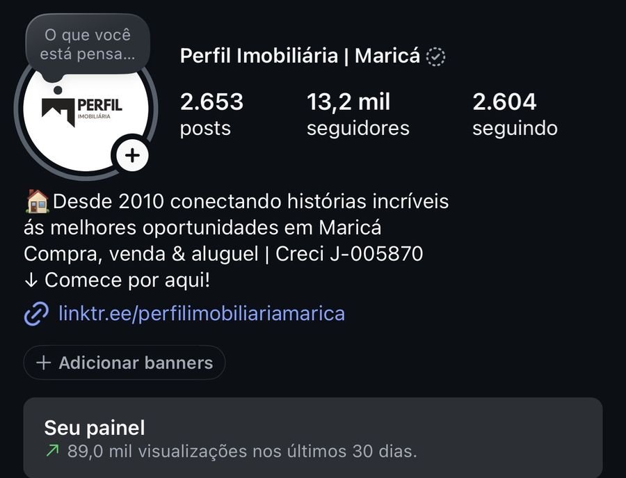Perfil da Perfil Imobiliária no Instagram com 13,2 mil seguidores