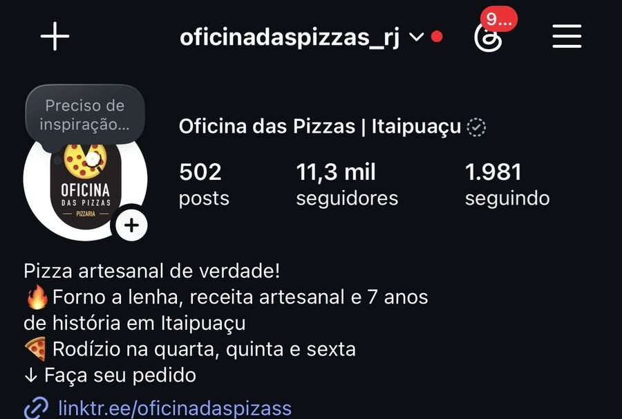 Perfil da Oficina das Pizzas no Instagram com 11,3 mil seguidores